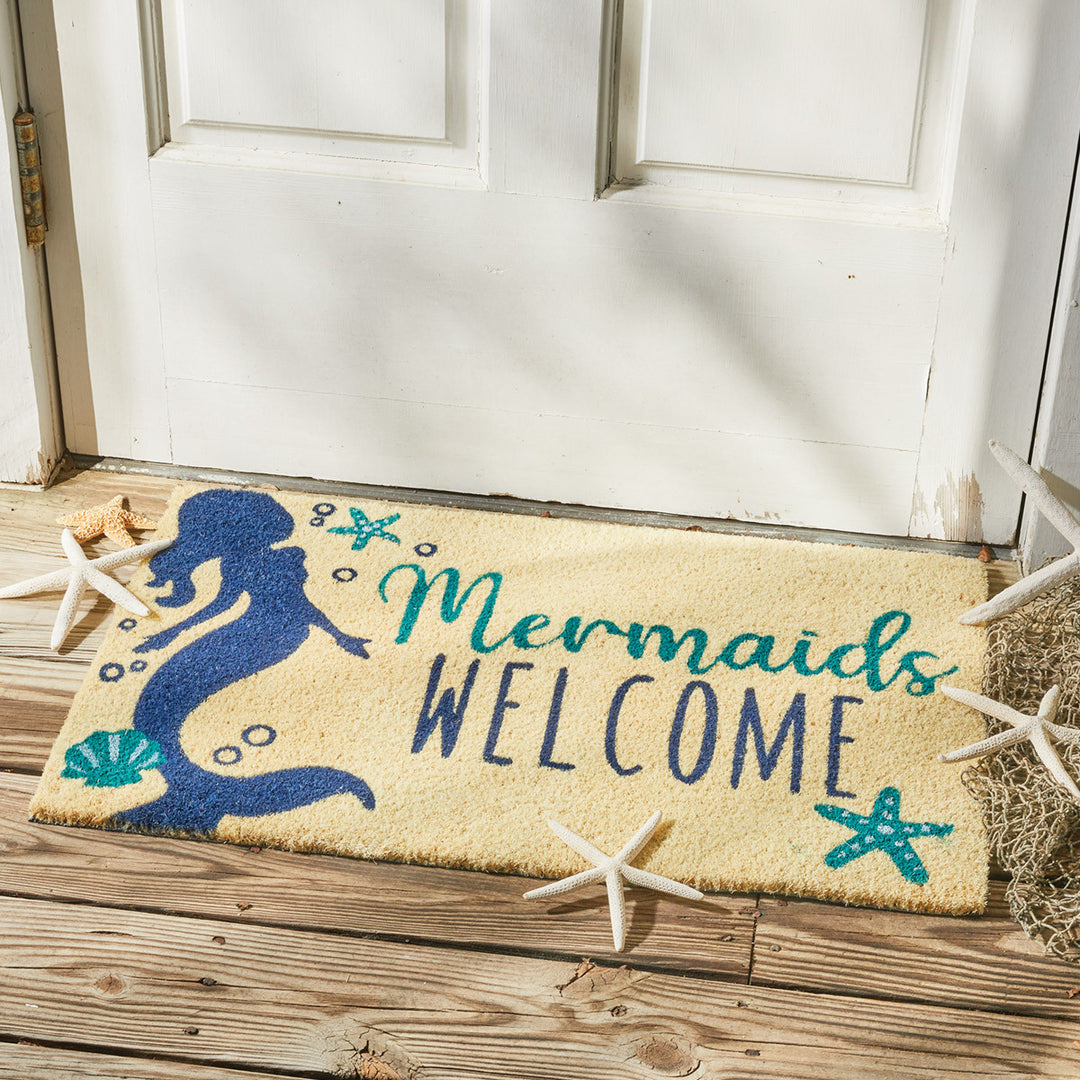 Mermaids welcome coastal doormat - The Coastal Compass Home Decor