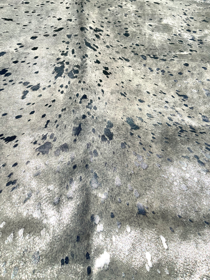 Metallic Silver on Off White Cowhide • Coastal Compass Home Decor