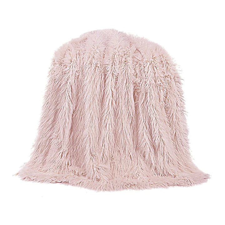 Mongolian Faux Fur Throw Blanket in Blush • Coastal Compass Home Decor