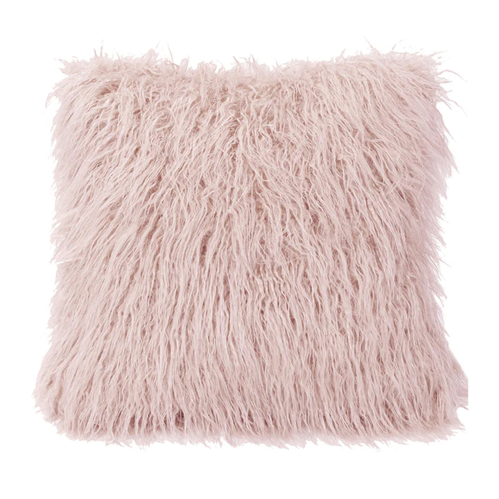 Mongolian Faux Fur Throw Pillow in Blush • Coastal Compass Home Decor