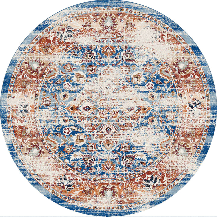 Montreal Blue & Orange Rug Round • Coastal Compass Home Decor