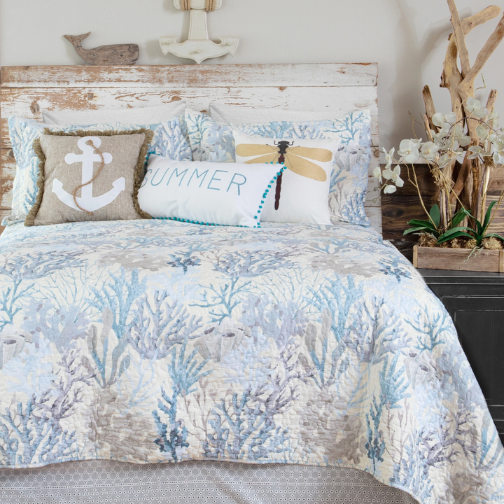 Coastal Coral Reef Quilt Set with coral - Coastal Compass Home Decor