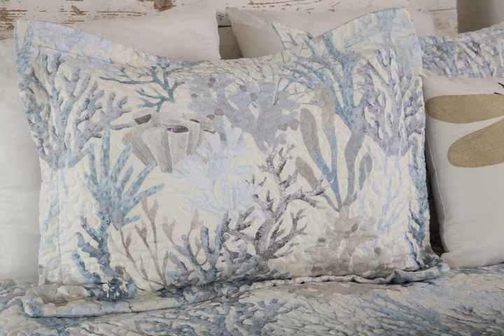Nautical Coral Reef Quilt Set Pillow Shams - Coastal Compass Home Decor