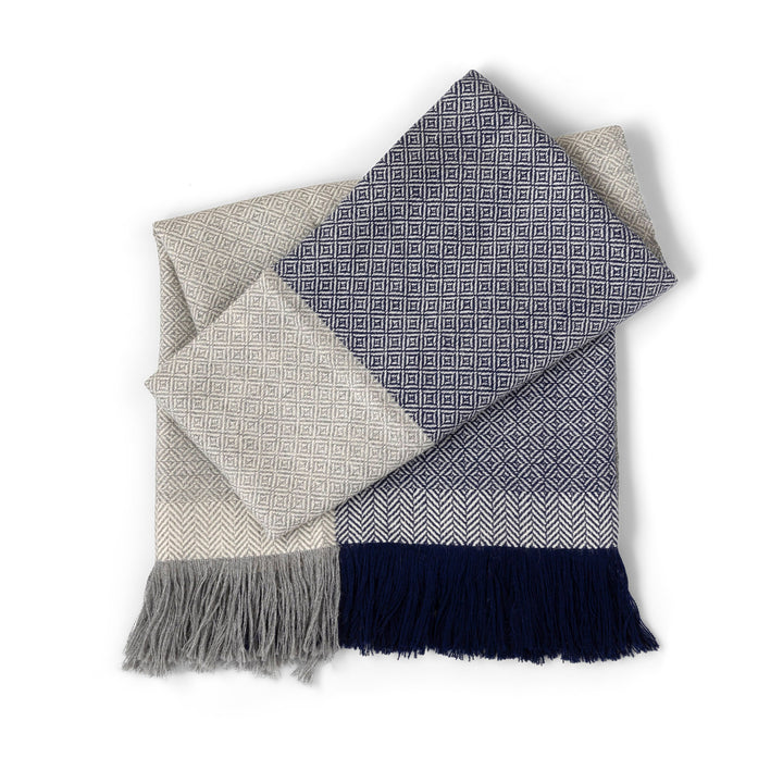 Navy Herringbone Pattern Alpaca Wool Throw Blanket • Coastal Compass Home Decor