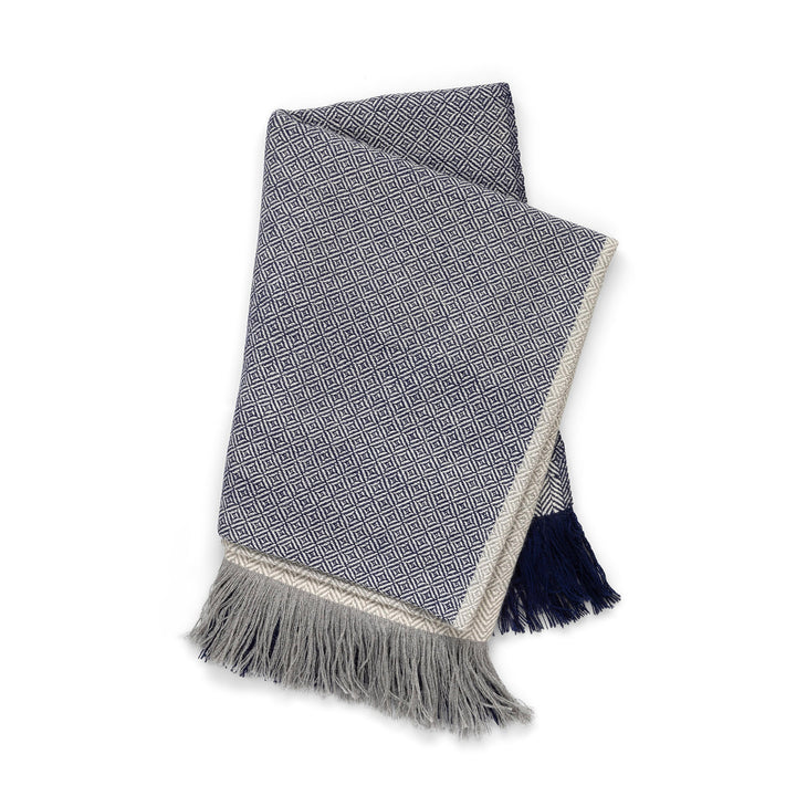 Navy Herringbone Pattern Alpaca Wool Throw Blanket • Coastal Compass Home Decor