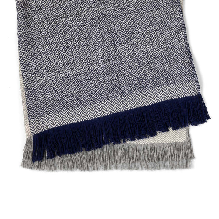 Navy Herringbone Pattern Alpaca Wool Throw Blanket • Coastal Compass Home Decor