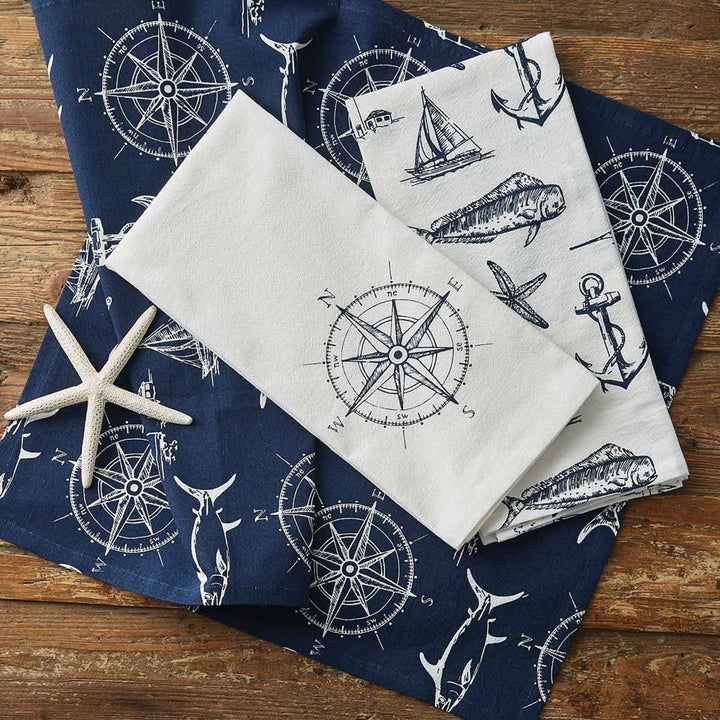 Navy Sea Shore Dishtowels | Coastal Compass