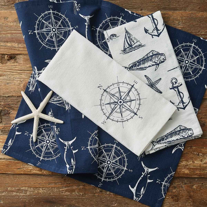 Navy Compass Dishtowel - Set of 3 | Coastal Compass