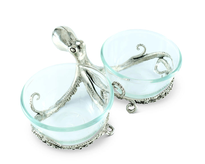 Octopus Double Glass Condiment Bowl • Coastal Compass Home Decor
