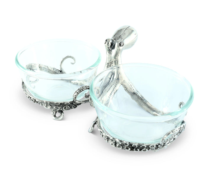 Octopus Double Glass Condiment Bowl • Coastal Compass Home Decor