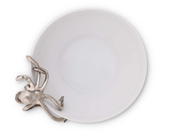 White Large Stoneware Octopus Serving Bowl - Coastal Compass Home Decor