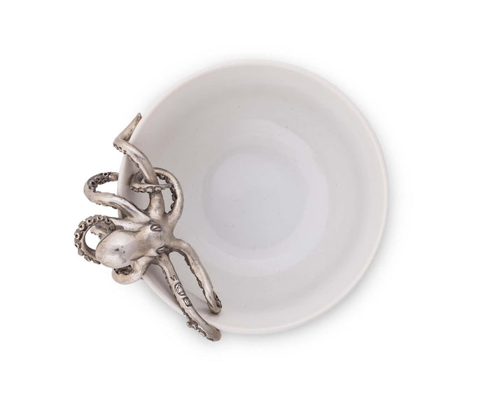 White Small Stoneware Octopus Serving Bowl - Coastal Compass Home Decor