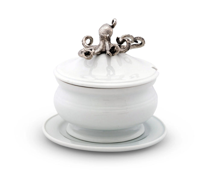 Octopus Lidded Stoneware Bowl • Coastal Compass Home Decor