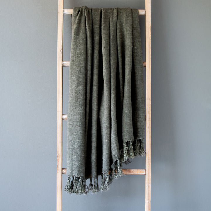 Olive Green Linen Throw • Coastal Compass Home Decor