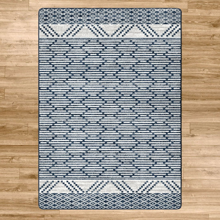 Pattered Stripe Fresh Blue Rug.Coastal Compass Home Decor