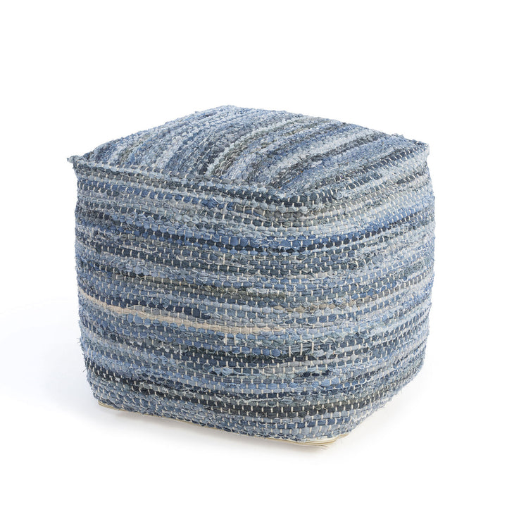 Woven Recycled Denim Pouf • Coastal Compass Home Decor