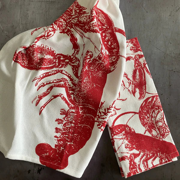 Red Lobster Kitchen Towel Set - Red on white - Coastal Compass Home Decor