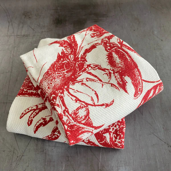 Red Lobster Kitchen Towel Set - Red on white - Coastal Compass Home Decor
