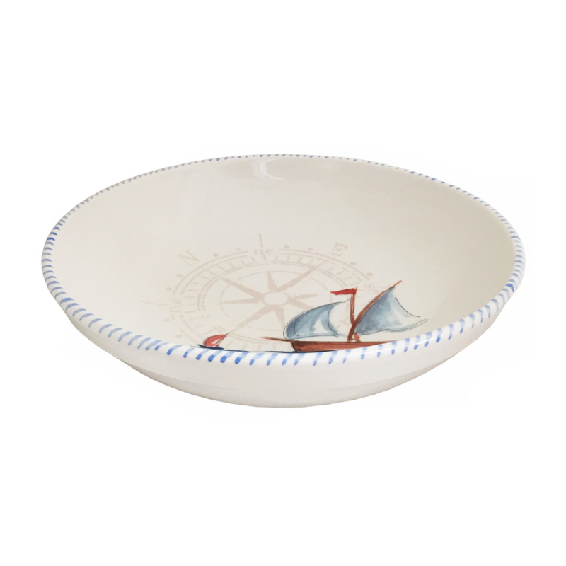 Sailboat Compass Serving Bowl | Coastal Compass Home Decor