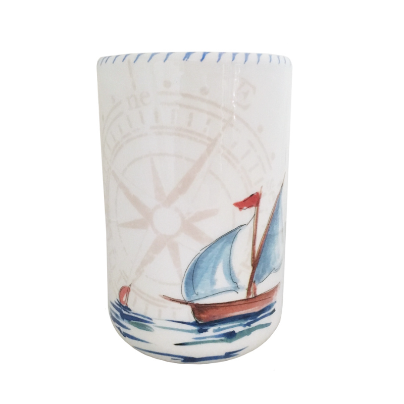 Sailboat Compass Utensil Holder | Coastal Compass Home Decor