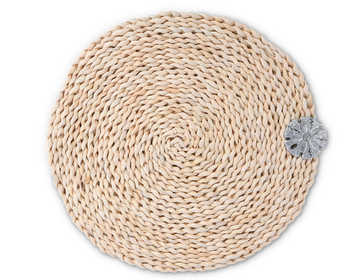Twisted Seagrass w/ Pewter Sand Dollar Placemats - Coastal Compass Home Decor