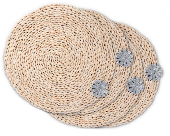 Twisted Seagrass w/ Pewter Sand Dollar Placemats - Coastal Compass Home Decor