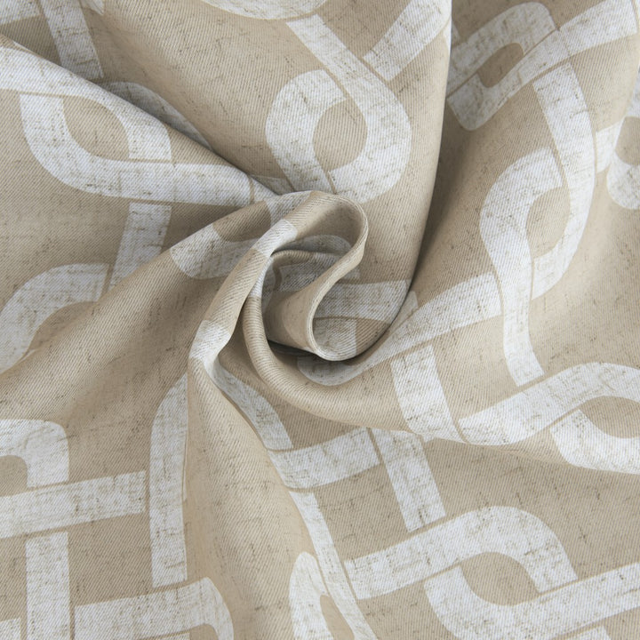 Sand Interlock Window Curtain Panel - Sand Tan & White - Coastal Compass Home Decor