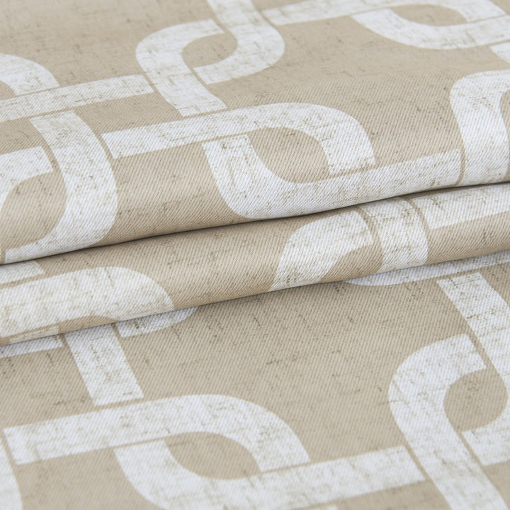 Sand Interlock Window Curtain Panel - Tan & White - Coastal Compass Home Decor