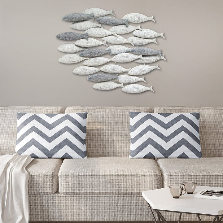 Grey School of Fish Wall Sculpture - Coastal Compass Home Decor