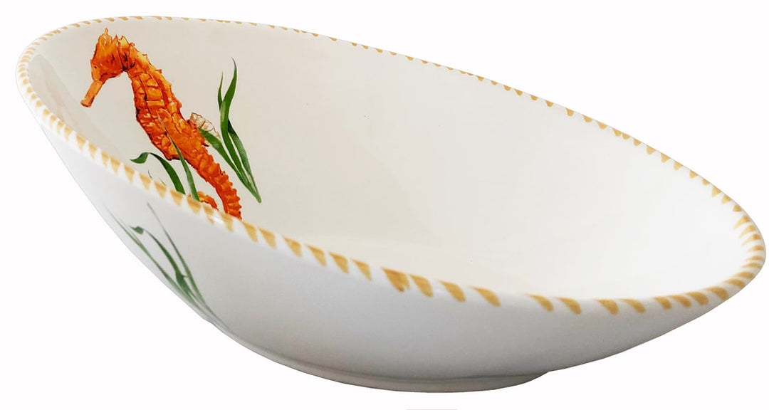 Seahorse Watercolor Diagonal Bowl | Coastal Compass Home Decor