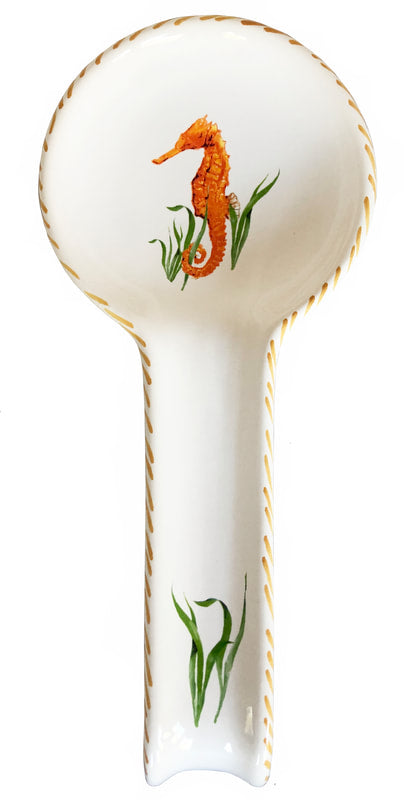 Seahorse Watercolor Spoon Rest | Coastal Compass Home Decor