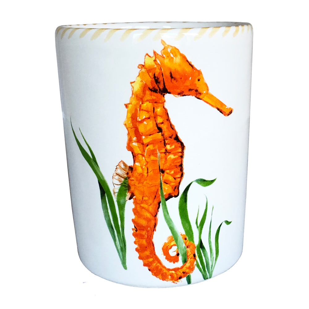 Seahorse Watercolor Utensil Holder | Coastal Compass Home Decor