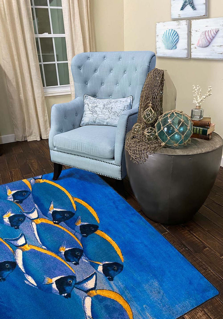 Ocean Blue School of Fish Area Rug