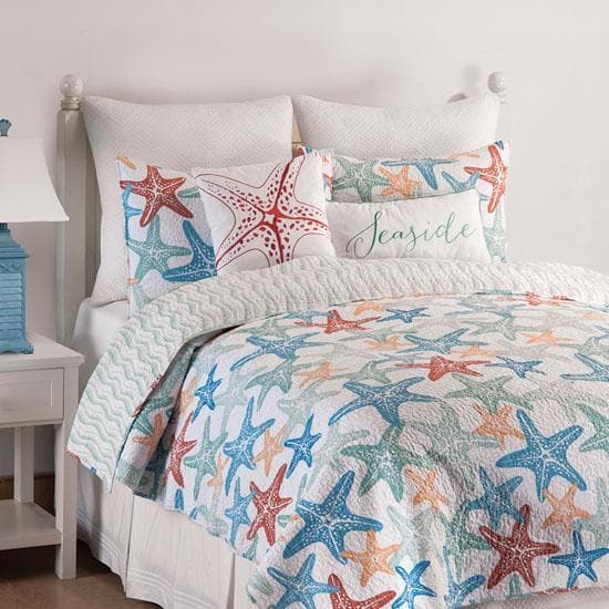 Reversible Starfish Quilt Set | Coastal Compass