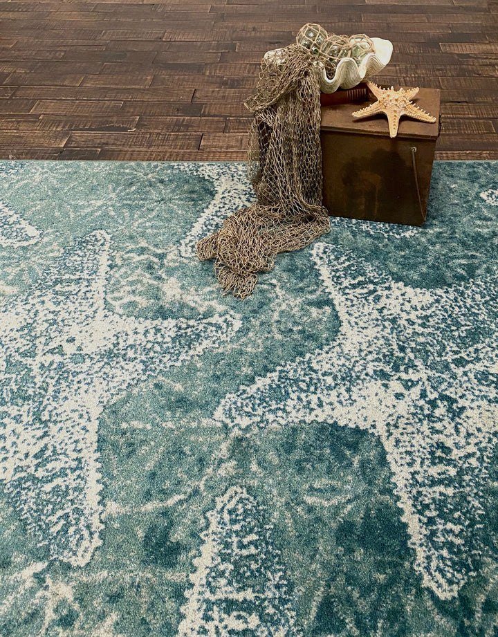 Stargazing Aqua Rug.Coastal Compass Home Decor