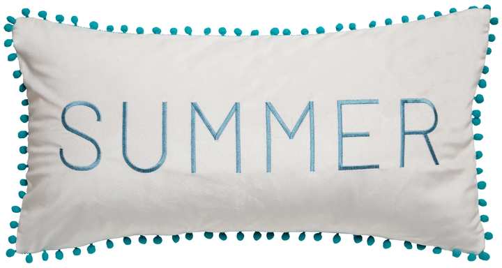 SUMMER embroidery and pompom rectangle coastal throw pillow - Coastal Compass Home Decor