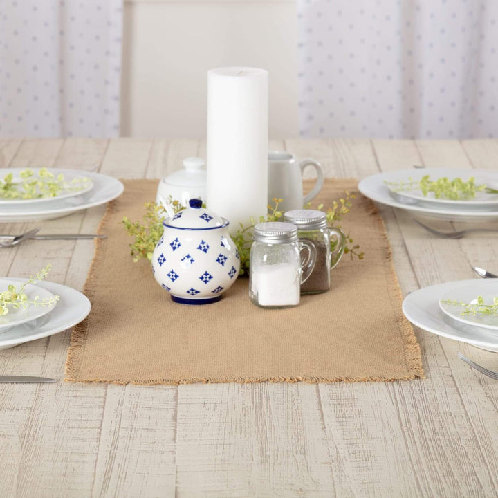 Burlap Natural Runner Fringed 13x36 | Coastal Compass Home Decor