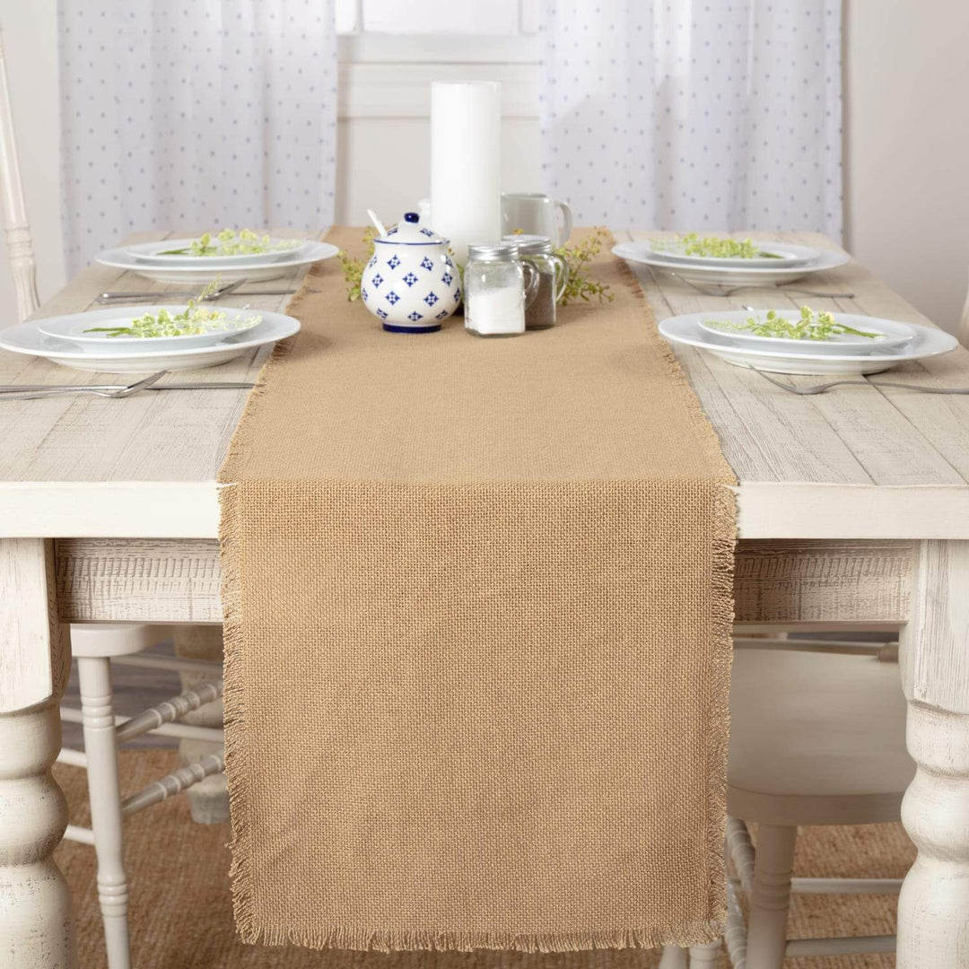 Burlap Natural Runner Fringed 13x90 | Coastal Compass Home Decor