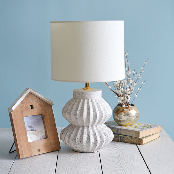 White Ceramic Tabletop Lamp • Coastal Compass Home Decor