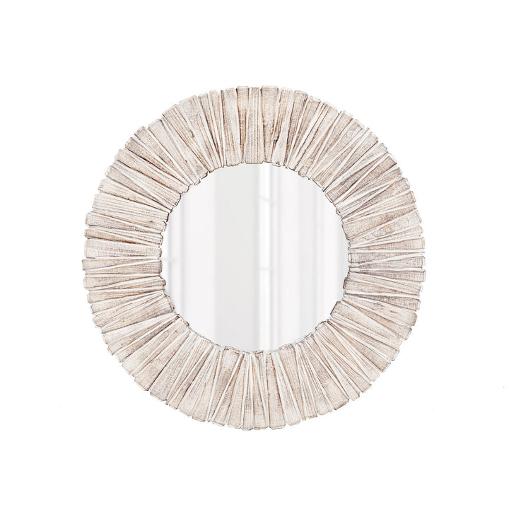 Wood Whitewash Round Mirror • Coastal Compass Home Decor
