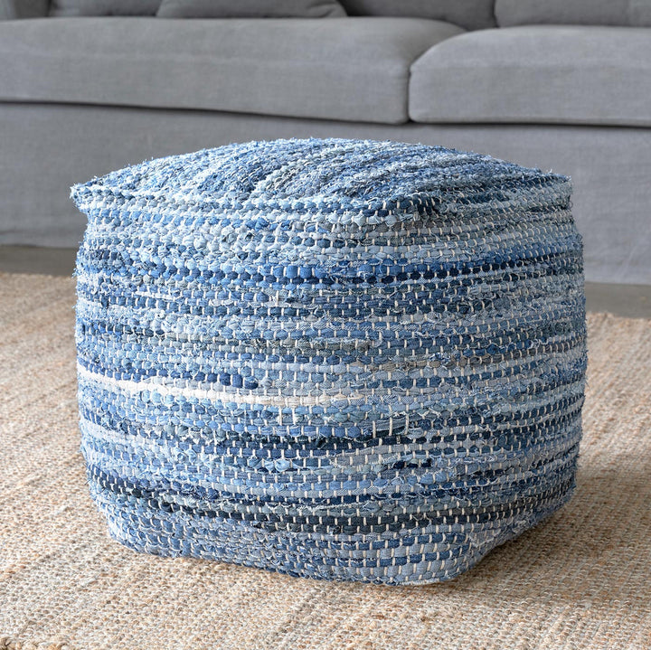 Woven Recycled Denim Pouf • Coastal Compass Home Decor