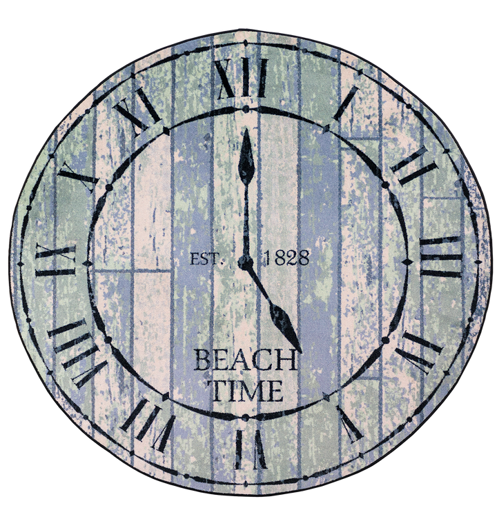 Distressed Beach Time Clock Round Area Rug - Made in the USA - The Coastal Compass Home Decor