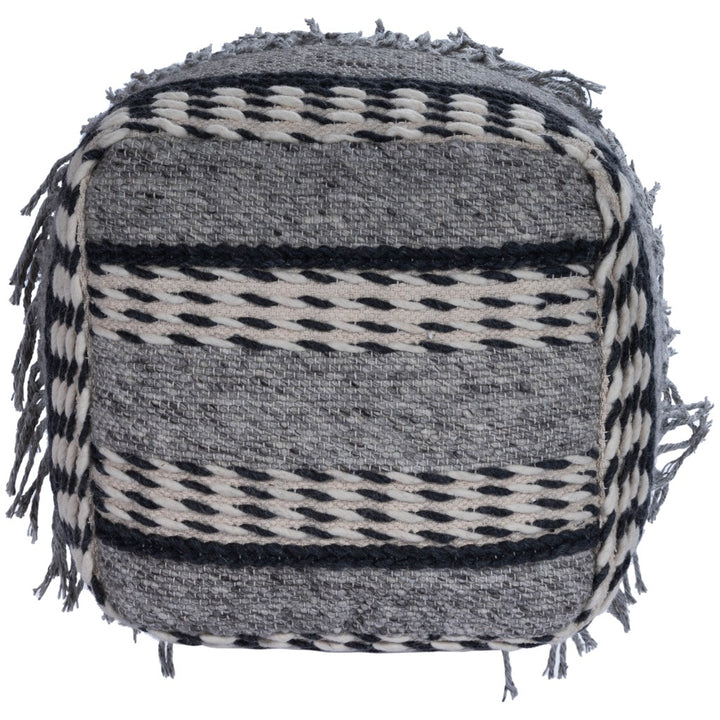 Black Cotton Stripe Ottoman - Coastal Compass Home Decor
