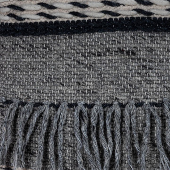 Black Cotton Stripe Pouf Detail - Coastal Compass Home Decor