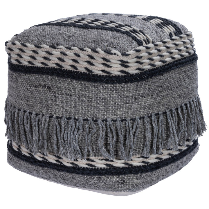 Black Cotton Stripe Pouf - Coastal Compass Home Decor