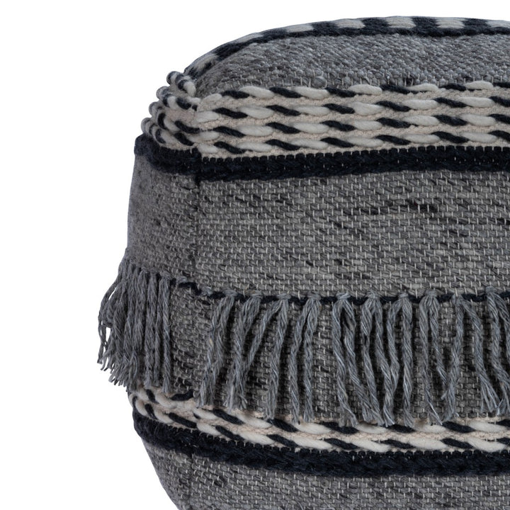 Black Cotton Stripe Ottoman Detail - Coastal Compass Home Decor