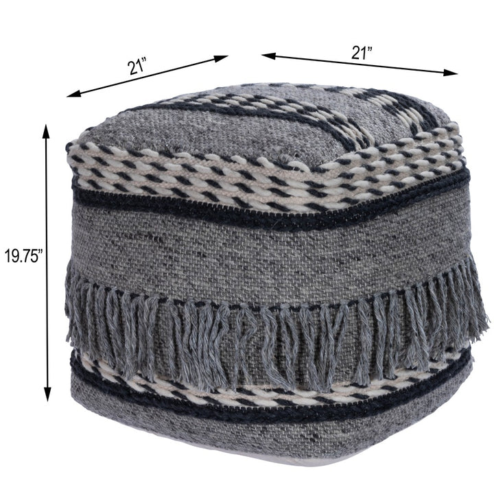 Black Cotton Stripe Pouf measurements - Coastal Compass Home Decor
