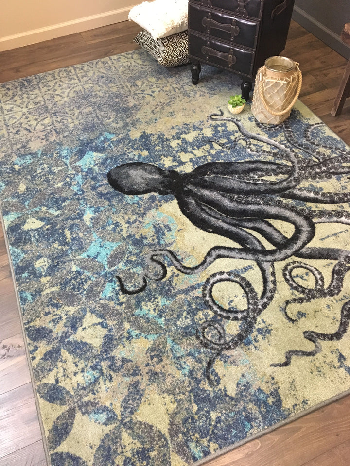Blissful Blue Octopus Area Rug - The Coastal Compass Home Decor