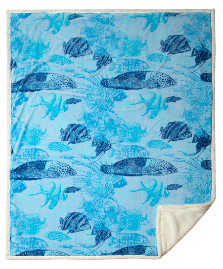 Blue Aquarium Sherpa Throw Blanket - The Coastal Compass Home Decor