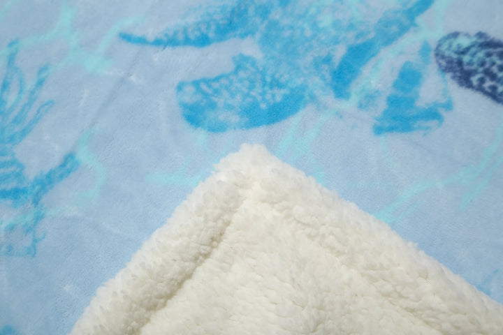Blue Aquarium Sherpa Throw Blanket Detail - The Coastal Compass Home Decor